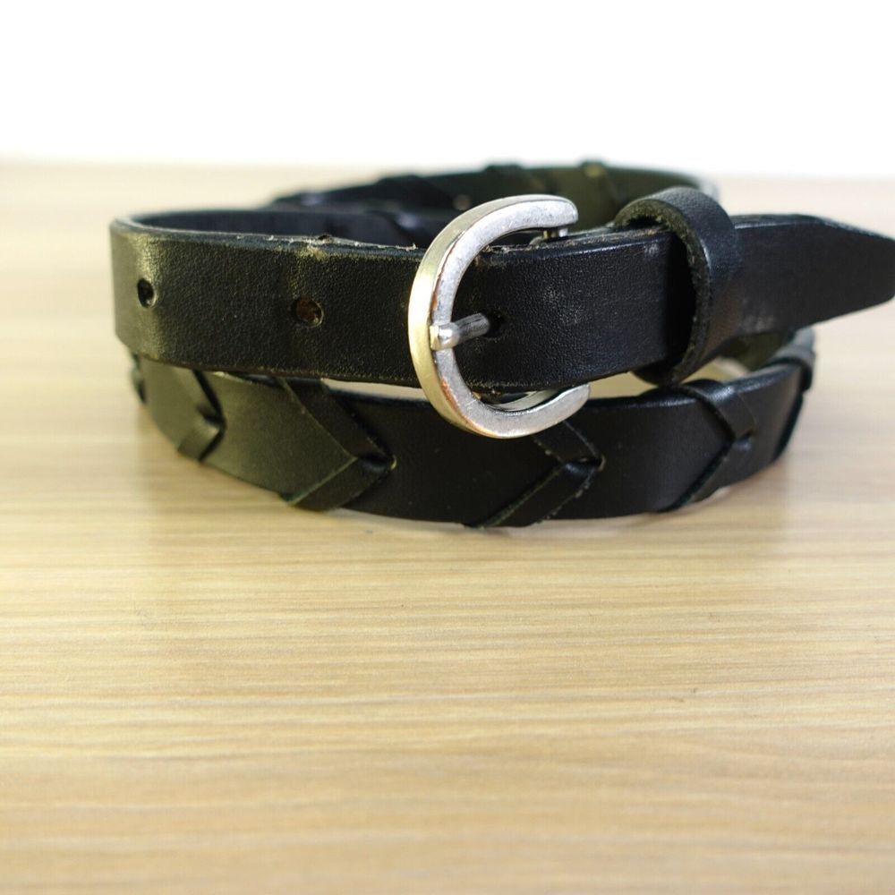 Braided Belt Womens XS Black Leather Laced Skinny Minimalist Basic Casual Dress